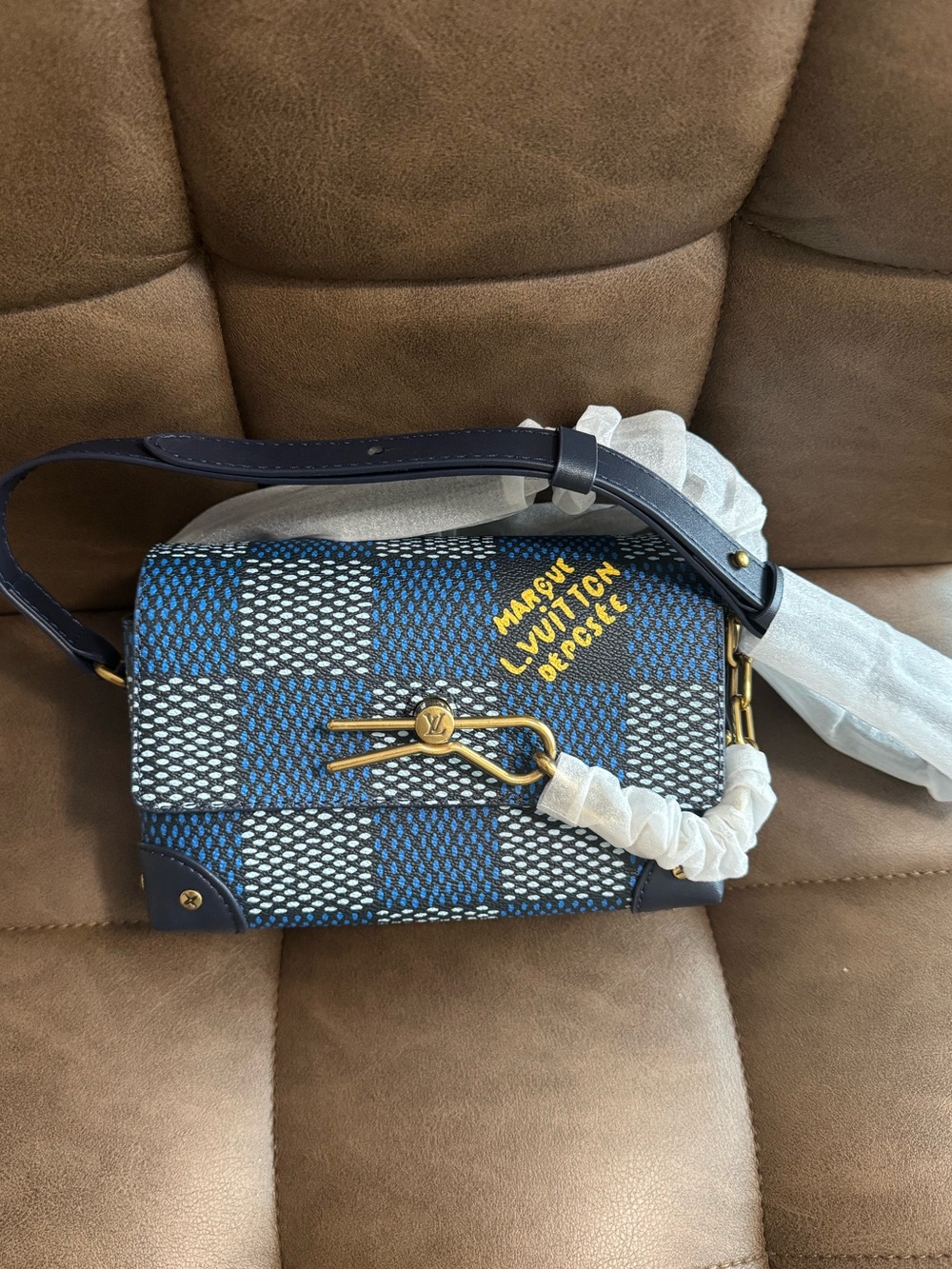 Small Blue and White Checkered Crossbody Bag